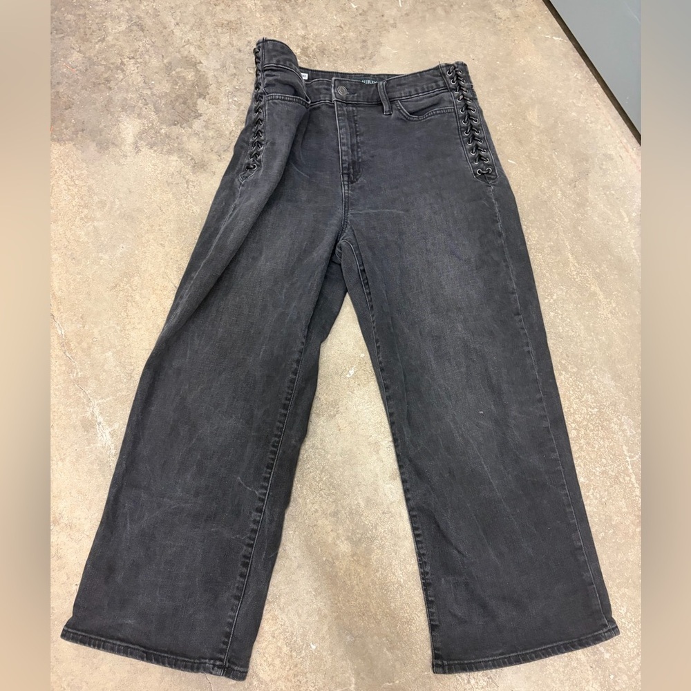 Lauren Ralph Lauren Black Wide-Leg‎ Jeans high rise with Lace-Up Sides